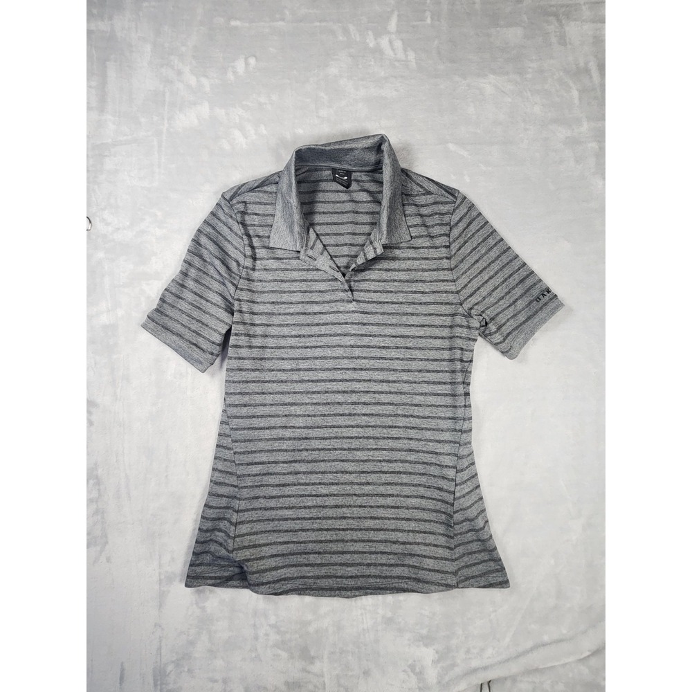 Oakley Polo Shirt Womens XS Grey Striped Golf Tennis‎ Pickleball Performance Fit